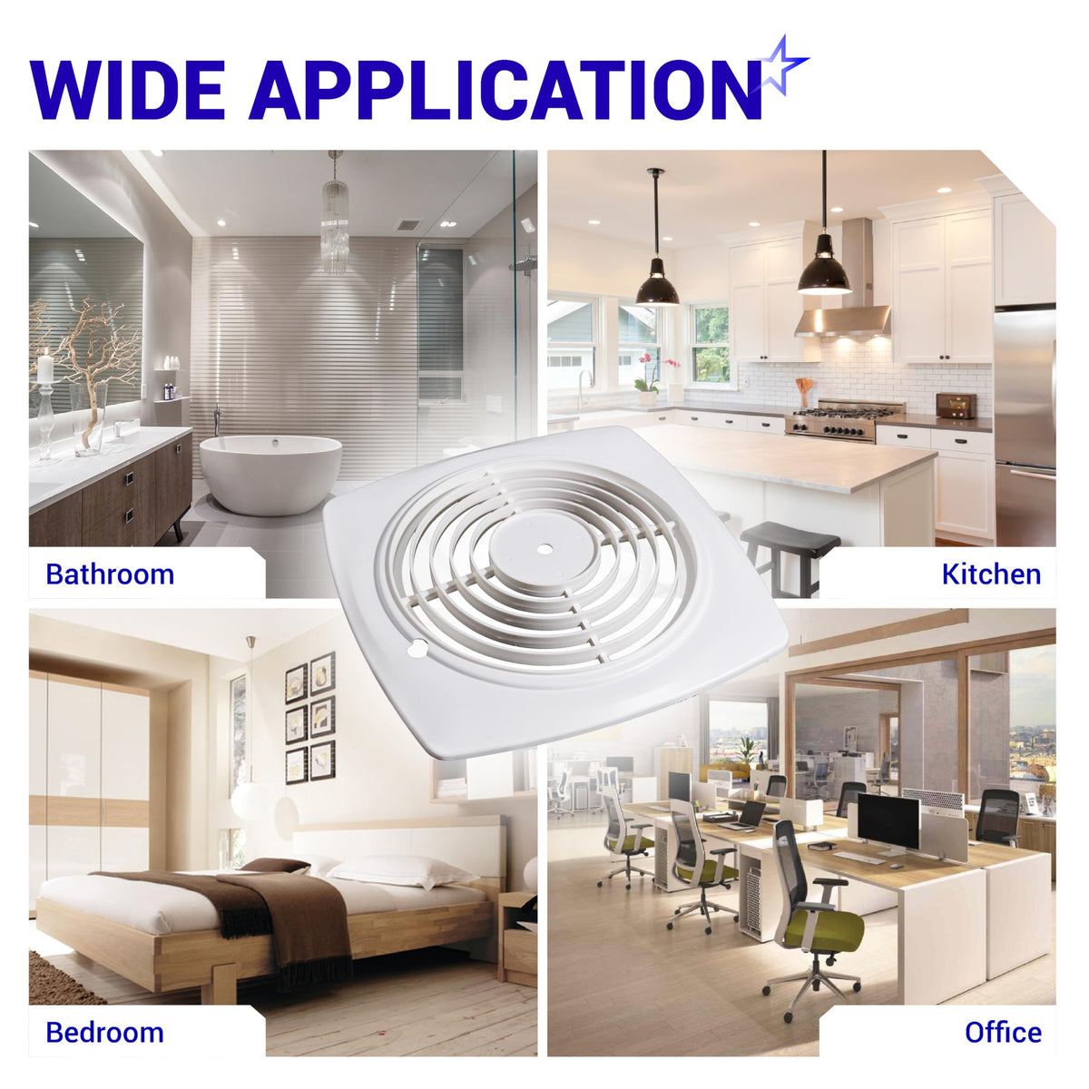 S97011790 bathroom exhaust fan cover shown in various residential and office application settings.