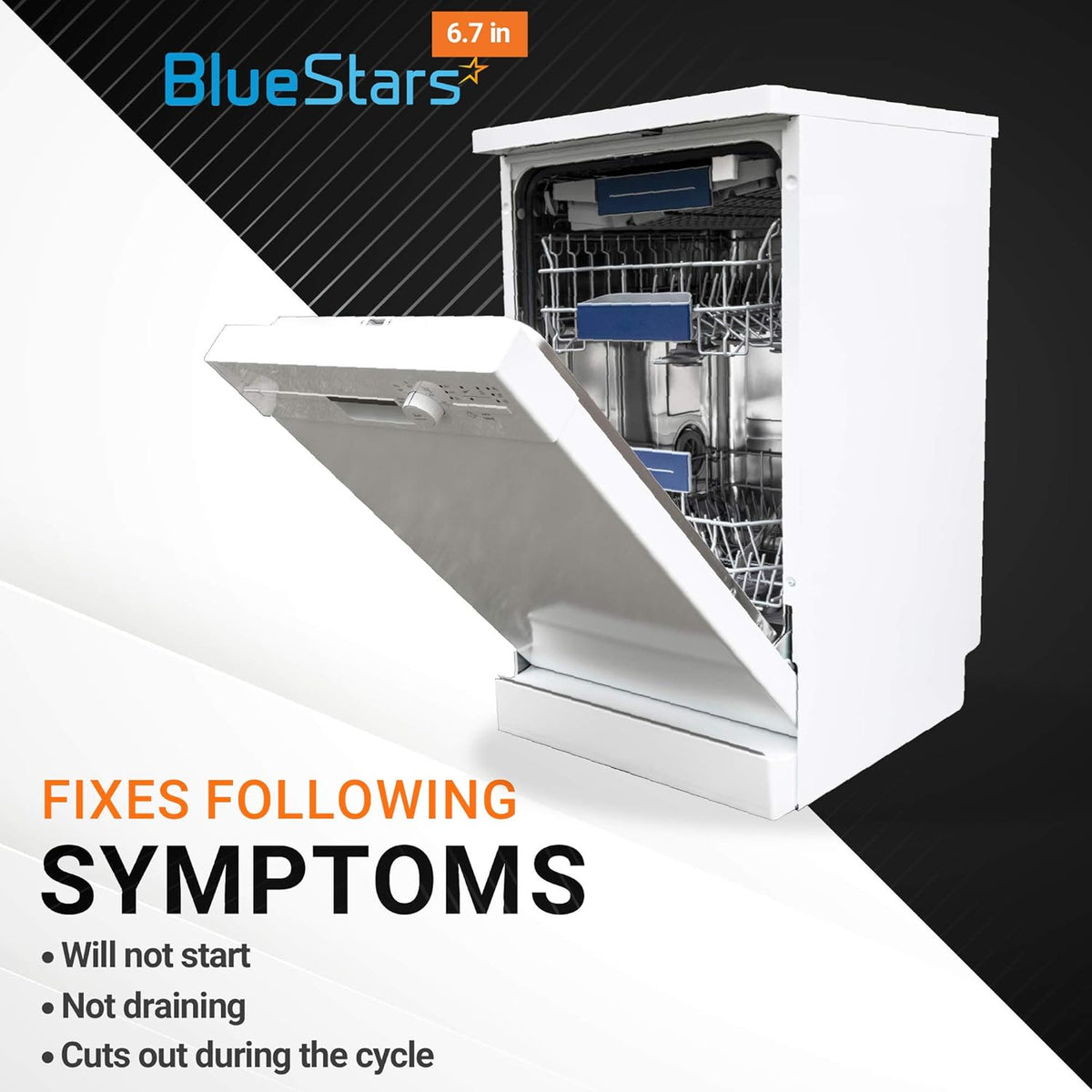 White dishwasher showing common repair symptoms for 8193762 fuse kit compatibility.