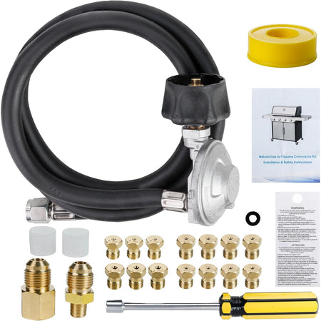 Natural Gas to Propane Conversion Kit Weber Genesis, hose, regulator, fittings, orifices, tape, screwdriver and instructions