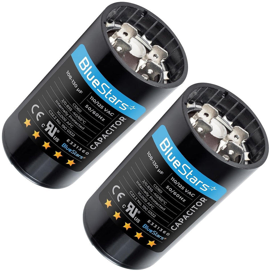 2-pack 108-130 uf/MFD 110-125 VAC ±20% Volts Round Start Capacitor 50/60 Hz AC Electric