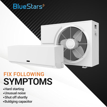 Air conditioner unit illustrating symptoms fixed by a universal start capacitor.
