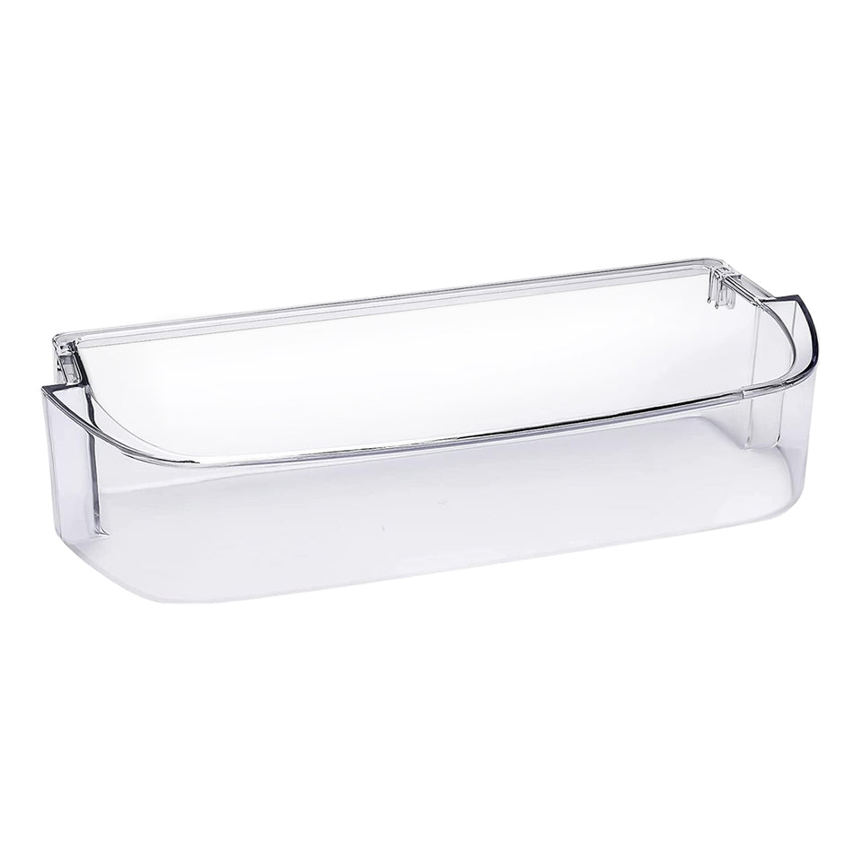 WPW10710203 refrigerator gallon door shelf bin, clear plastic product shown from the front
