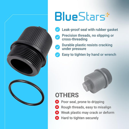 190030 Pentair filter drain plug cap assembly with O-ring, product shown beside a comparison graphic