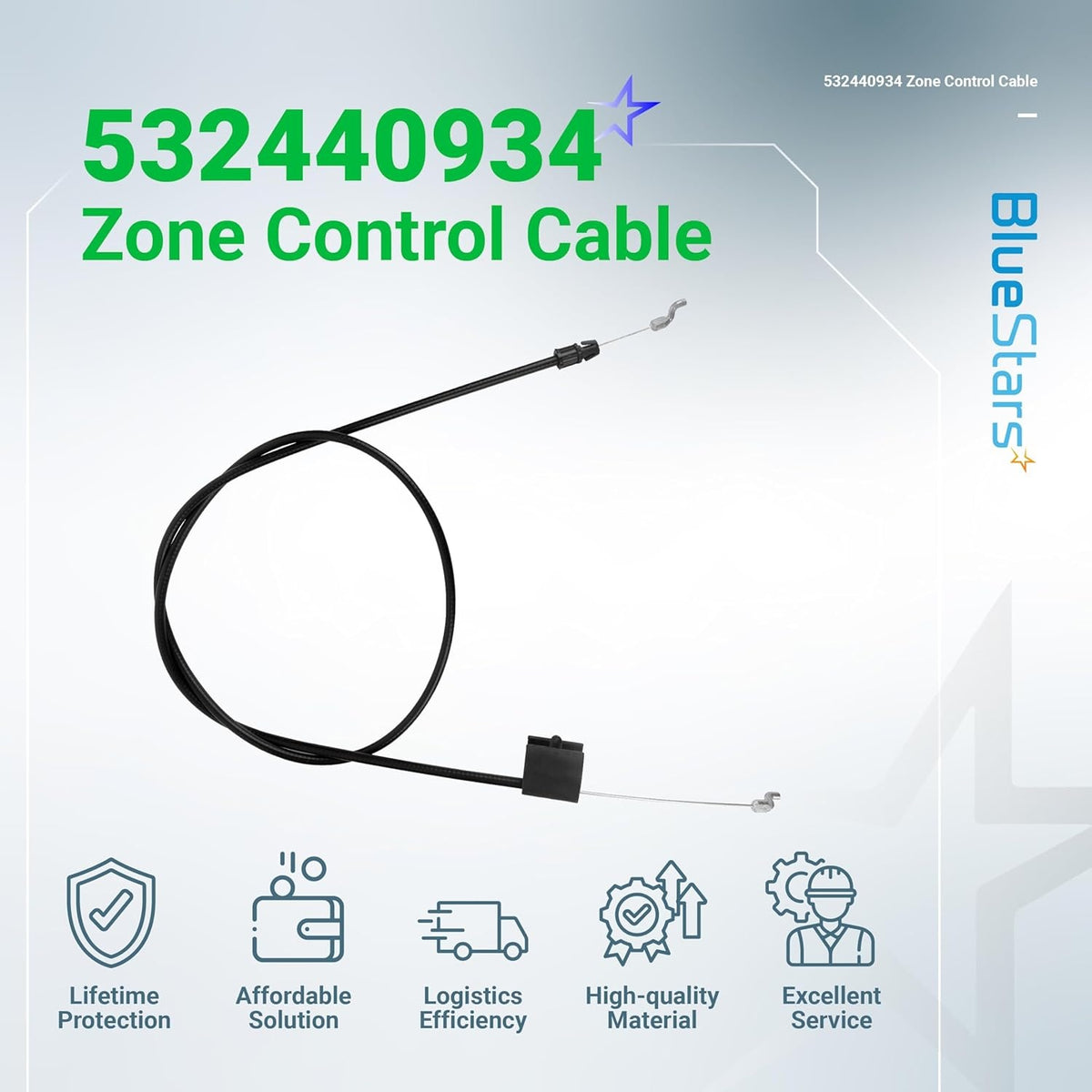 532440934 zone control cable for Craftsman and Poulan lawn mowers shown on a branded informational product graphic.