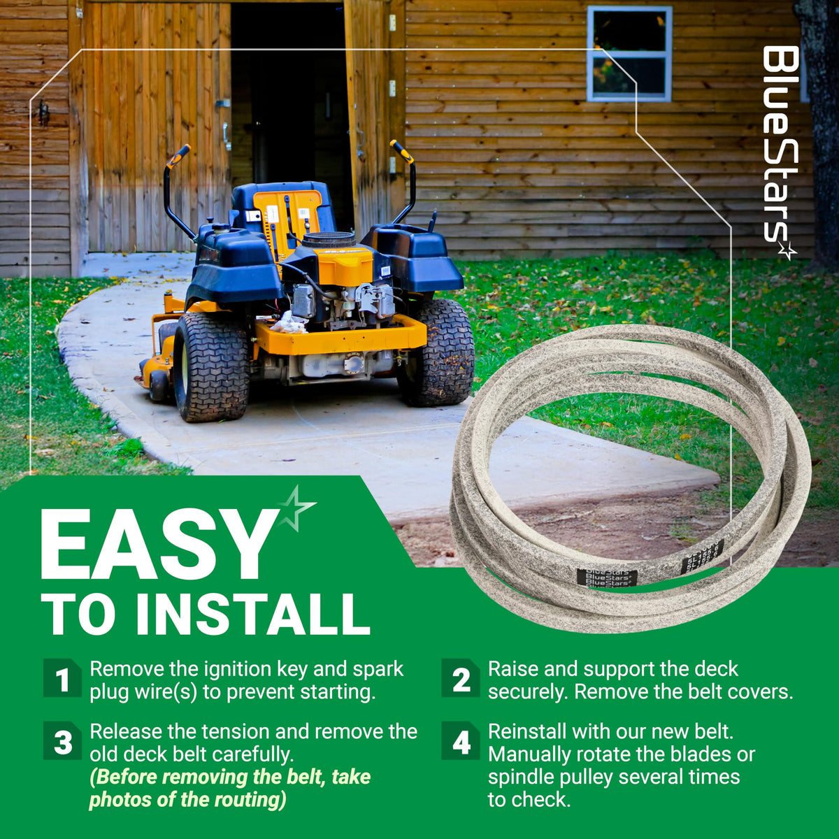 041-1560-00 replacement deck belt for 54-inch Bad Boy zero turn mowers with installation instructions graphic.