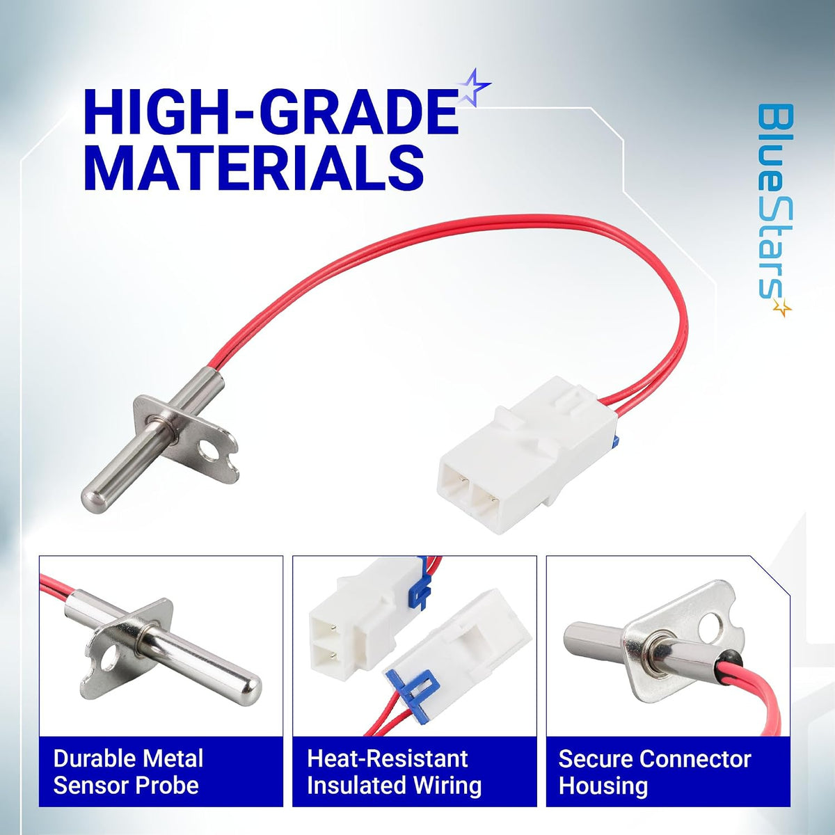 AGM30045804 Dryer Thermistor & Thermostat Kit showing a metal sensor probe, red wiring, and white connector housing.