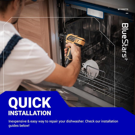 Technician using a drill for quick installation of W11032770 dishwasher circulation pump motor assembly.