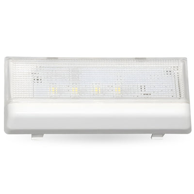 W10515057 refrigerator LED light module with clear textured lens and white housing.