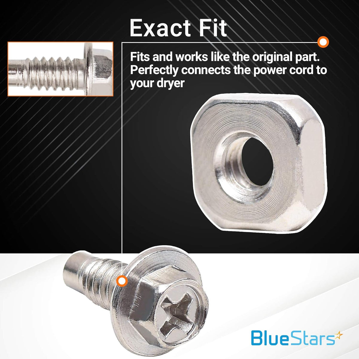 Close-up of 279393 dryer terminal block screw and square nut replacement parts for Whirlpool and Kenmore dryers.