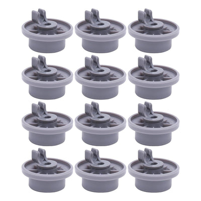 Set of 12 grey dishwasher lower rack wheels compatible with Bosch and Kenmore dishwashers.