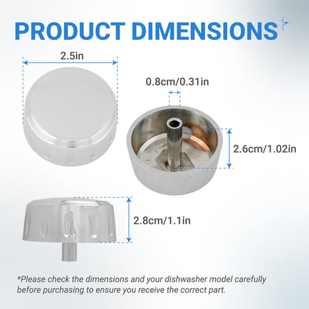 Dimensional diagram showing the WE01X21167 control knob for GE dryers and washers with measurements in inches and cm.
