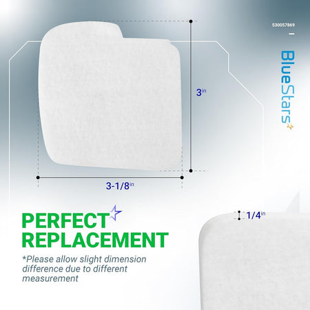 530057869 air filter replacement for Poulan chainsaws showing dimensions of 3-1/8 inches by 3 inches and 1/4 inch thick.