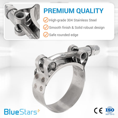 1.5 inch stainless steel T-bolt hose clamp with 44mm-50mm working range.