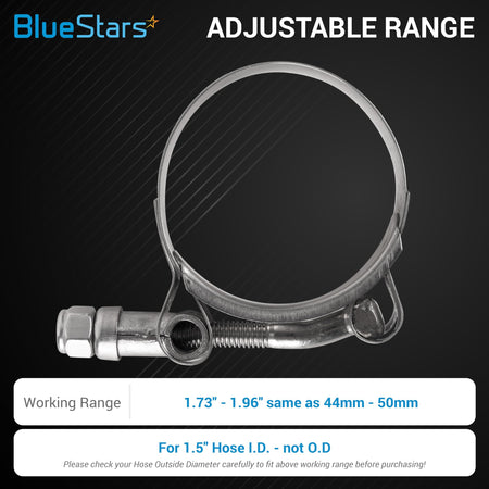 1.5 inch T-bolt hose clamp with an adjustable working range of 44mm to 50mm.