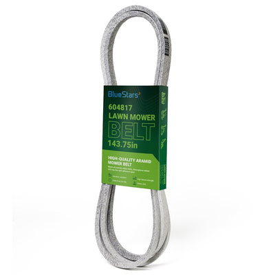 604817 mower deck belt for 54-inch Hustler zero-turn mowers, packaged in branded sleeve.
