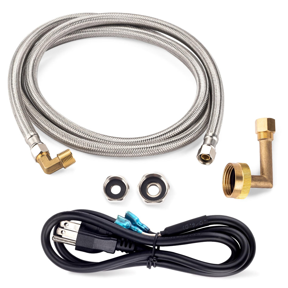 Dishwasher Installation Kit - 6-Feet Supply Line with 3/8" x 3/8" Compression, 6-Feet 3-Prong Power Cord, Elbow Connectors & Adapters - Braided Stainless Steel Dishwasher Connector