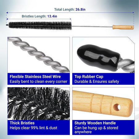 ADQ56656403 lint filter replacement cleaning brush, dimensions diagram showing 26.8-inch length and 13.4-inch bristles