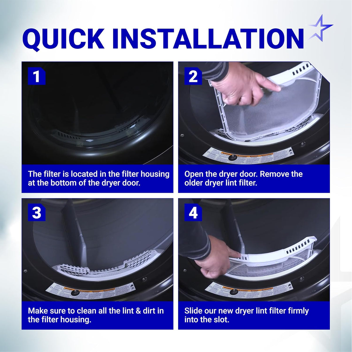 ADQ56656403 lint filter replacement quick installation steps for locating, removing, cleaning, and installing the filter