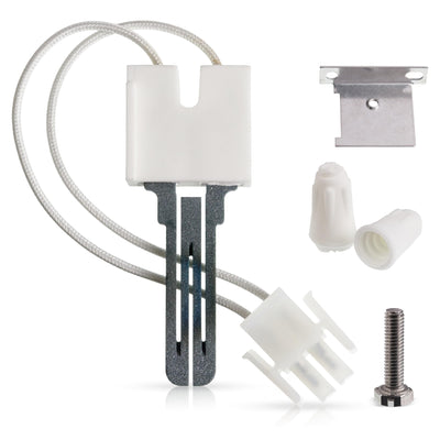 B1401018 furnace hot surface igniter kit with mounting bracket, wire nuts, and screw for Goodman and Amana furnaces.