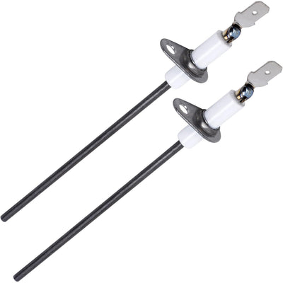 Two 52W29 furnace flame sensor replacement rods with white ceramic insulators and metal mounting brackets.