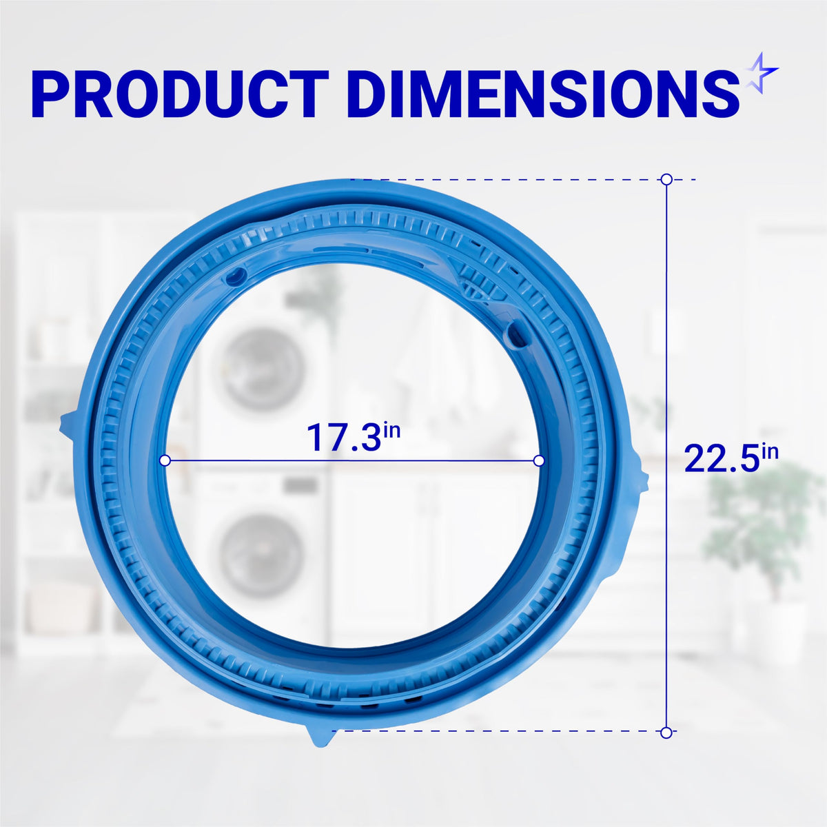 WH05X29521 washer door gasket dimensions diagram showing 17.3-inch inner and 22.5-inch outer diameter.