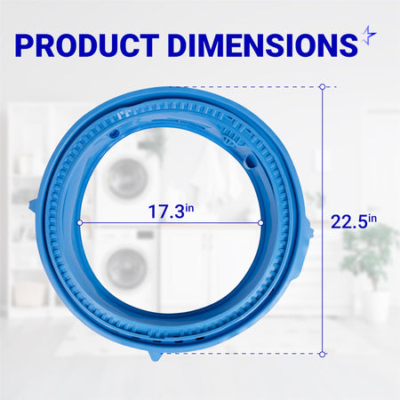 WH05X29521 washer door gasket dimensions diagram showing 17.3-inch inner and 22.5-inch outer diameter.