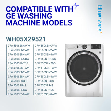 Compatibility chart for WH05X29521 washer door gasket showing compatible GE washing machine models.