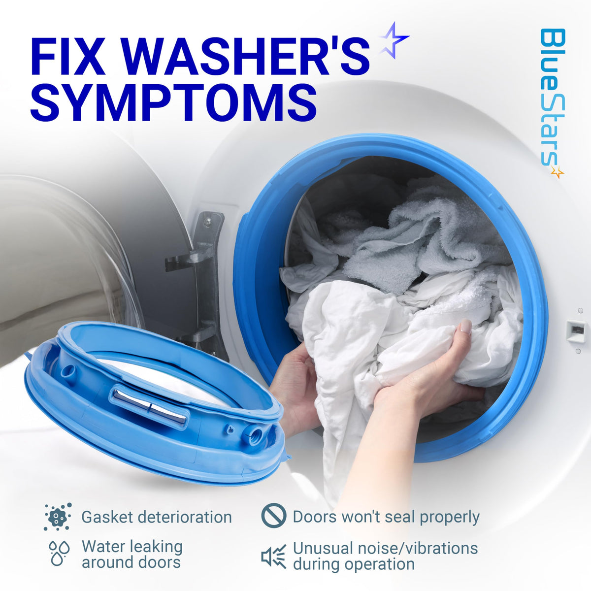 WH05X29521 washer door gasket shown with symptoms of wear like leaks and poor sealing on a GE washing machine.