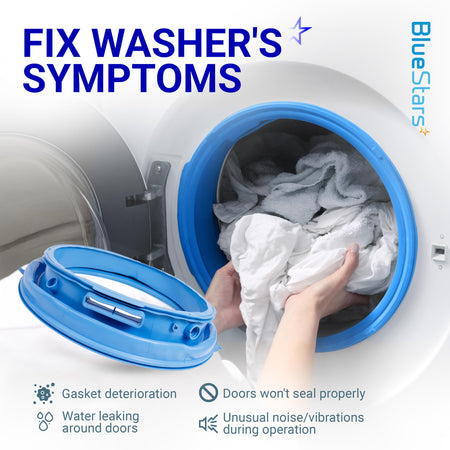 WH05X29521 washer door gasket shown with symptoms of wear like leaks and poor sealing on a GE washing machine.