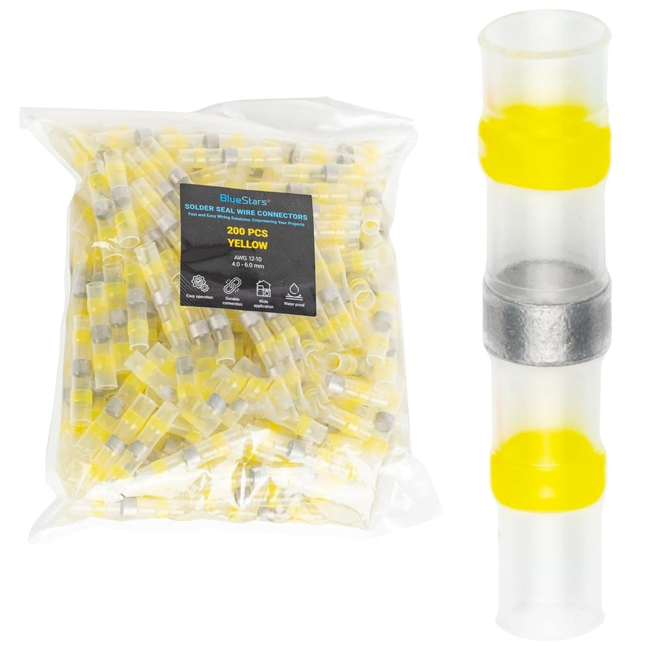 200PCS Yellow Solder Seal Wire Connectors 12-10 AWG