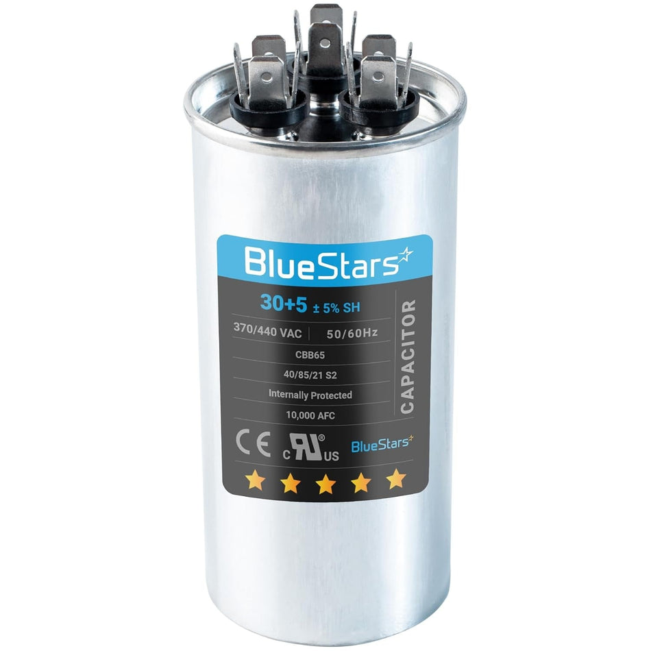 30+5 uf/MFD 370-440 VAC Volts Round Dual Run Capacitor
