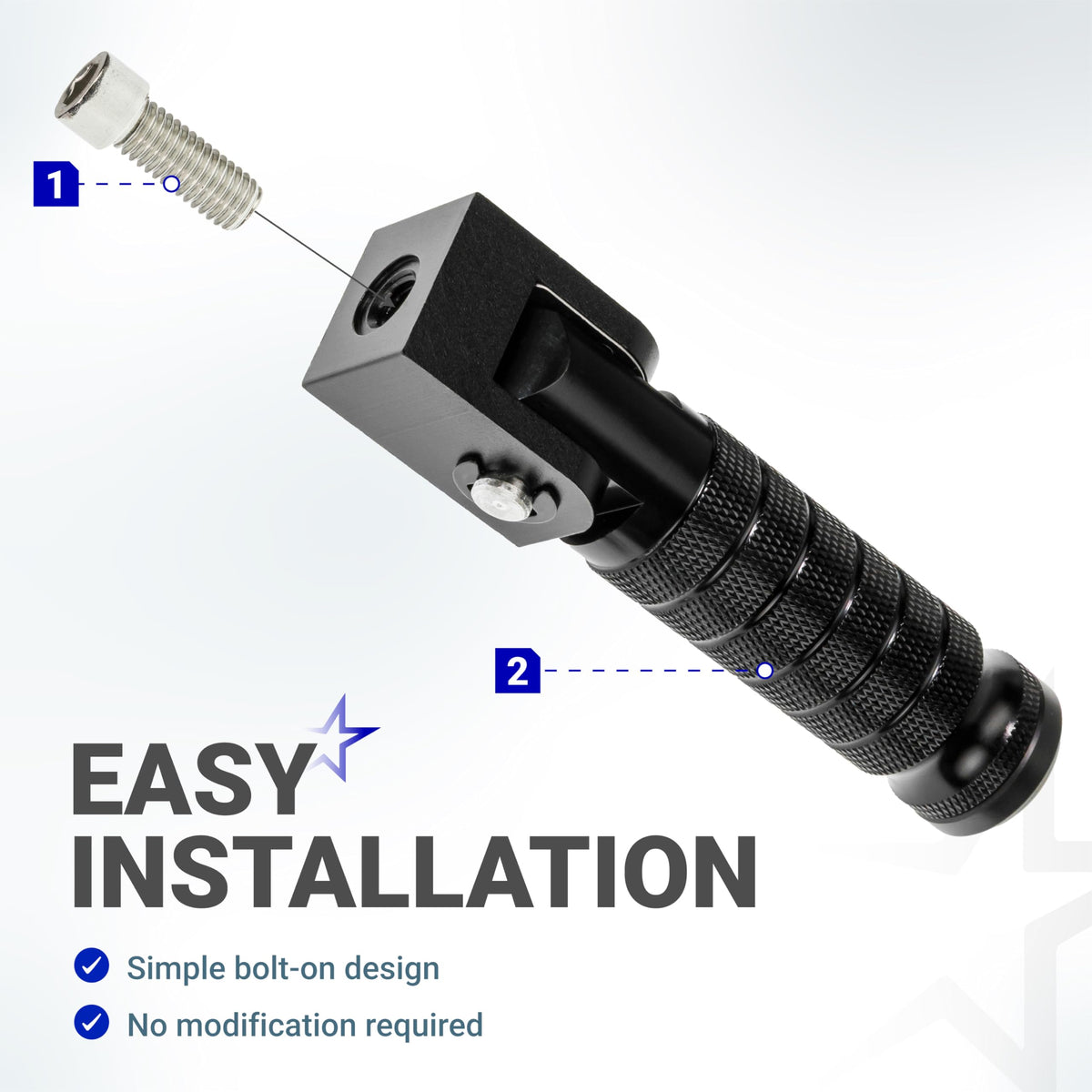 Black CNC aluminum foldable motorcycle foot peg with M8 mounting bolt for easy installation.