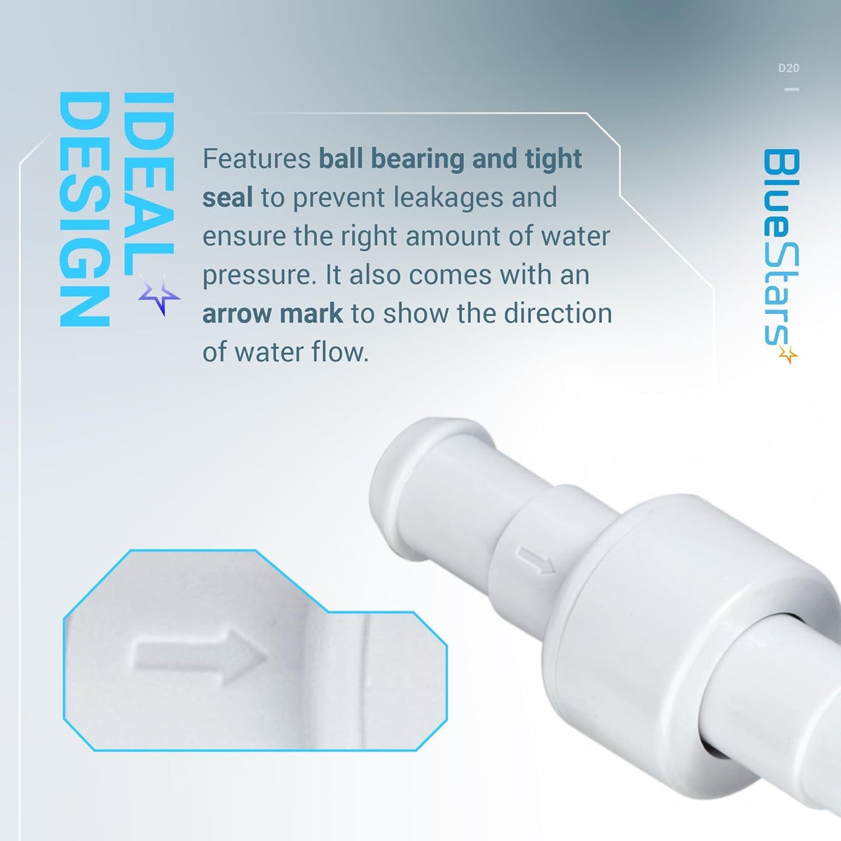 Close-up of D20 pool cleaner hose swivel showing water flow direction arrow for Zodiac Polaris cleaners.