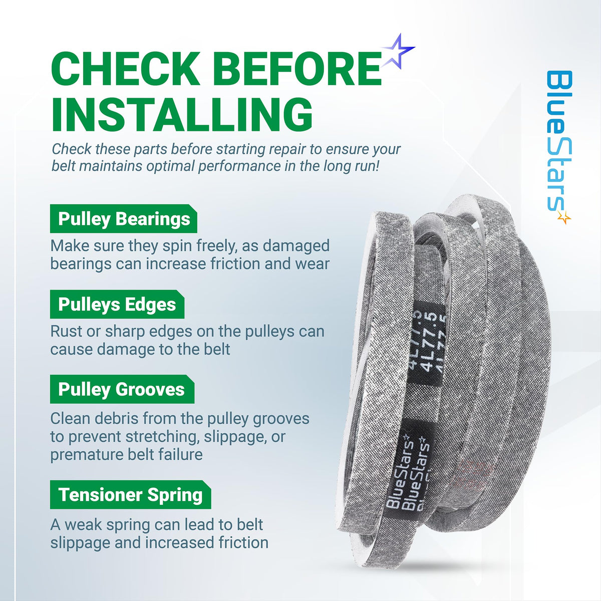 754-04062 deck belt installation guide showing maintenance tips for mower pulleys and tensioner springs.