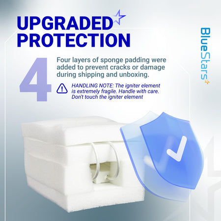 WE4X750 gas dryer igniter packaged in four layers of protective sponge padding for safe shipping.