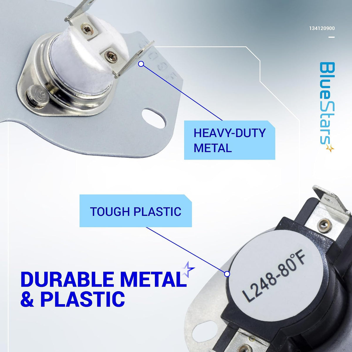279769 Dryer Thermal Cut-Off Kit showing metal and plastic thermal cut-offs with durability labels