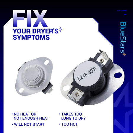 279769 Dryer Thermal Cut-Off Kit, showing two thermal cutoffs and listed dryer symptoms