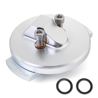 Silver aluminum dipstick adapter repair kit F4TZ-6753-A with mounting bolts and two rubber O-ring seals.