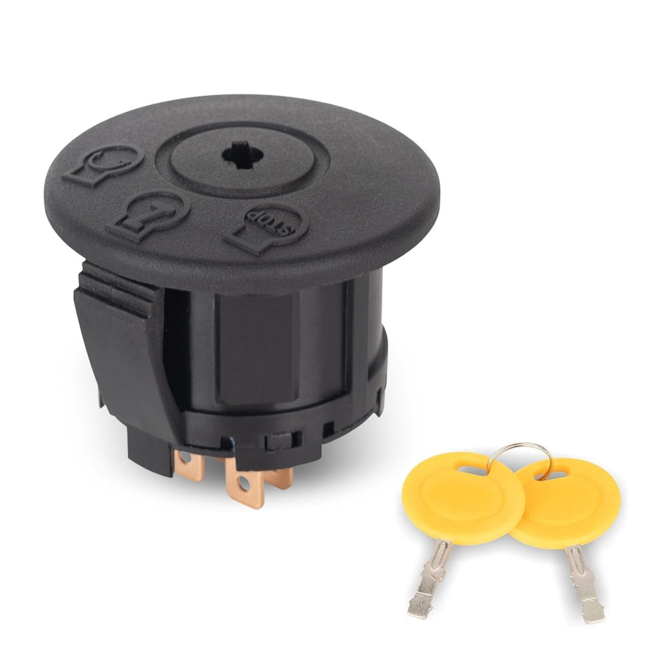 5-terminal ignition switch with two yellow keys for MTD, Craftsman, and Cub Cadet lawn tractors.