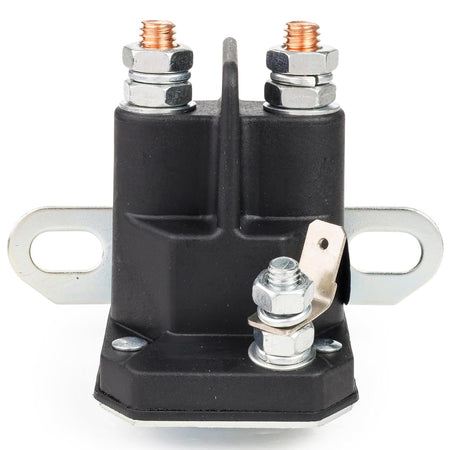030817 Starter Solenoid, front view showing three terminals and the metal mounting bracket