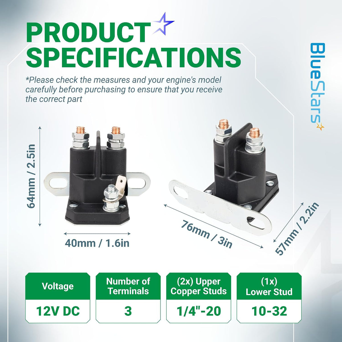 030817 Starter Solenoid 12V, product specifications diagram showing dimensions and terminal details