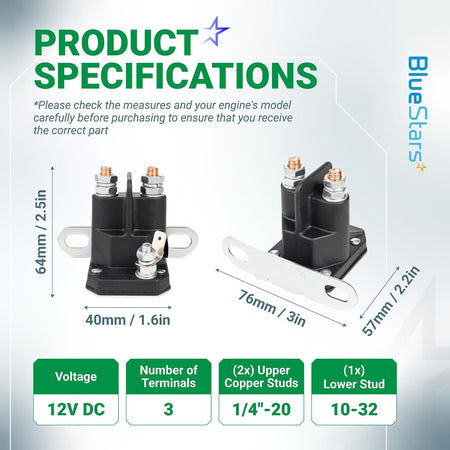 030817 Starter Solenoid 12V, product specifications diagram showing dimensions and terminal details