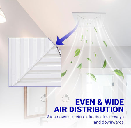 S97011723 bathroom ceiling fan cover showing step-down grille design for wide air distribution.