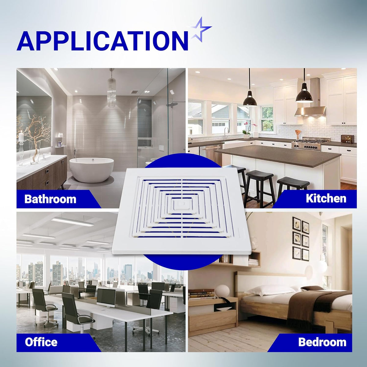 S97011723 bathroom ceiling fan cover grille shown in various home and office application settings.