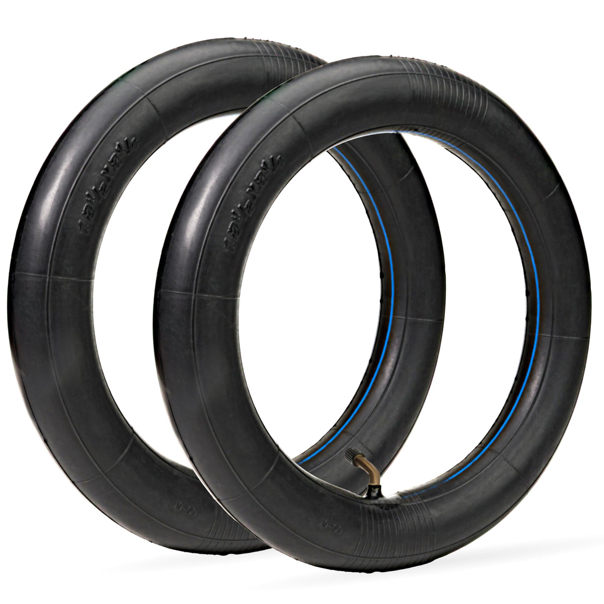 Two 12.5-inch heavy-duty butyl rubber inner tubes for electric scooters and bikes with bent valves.