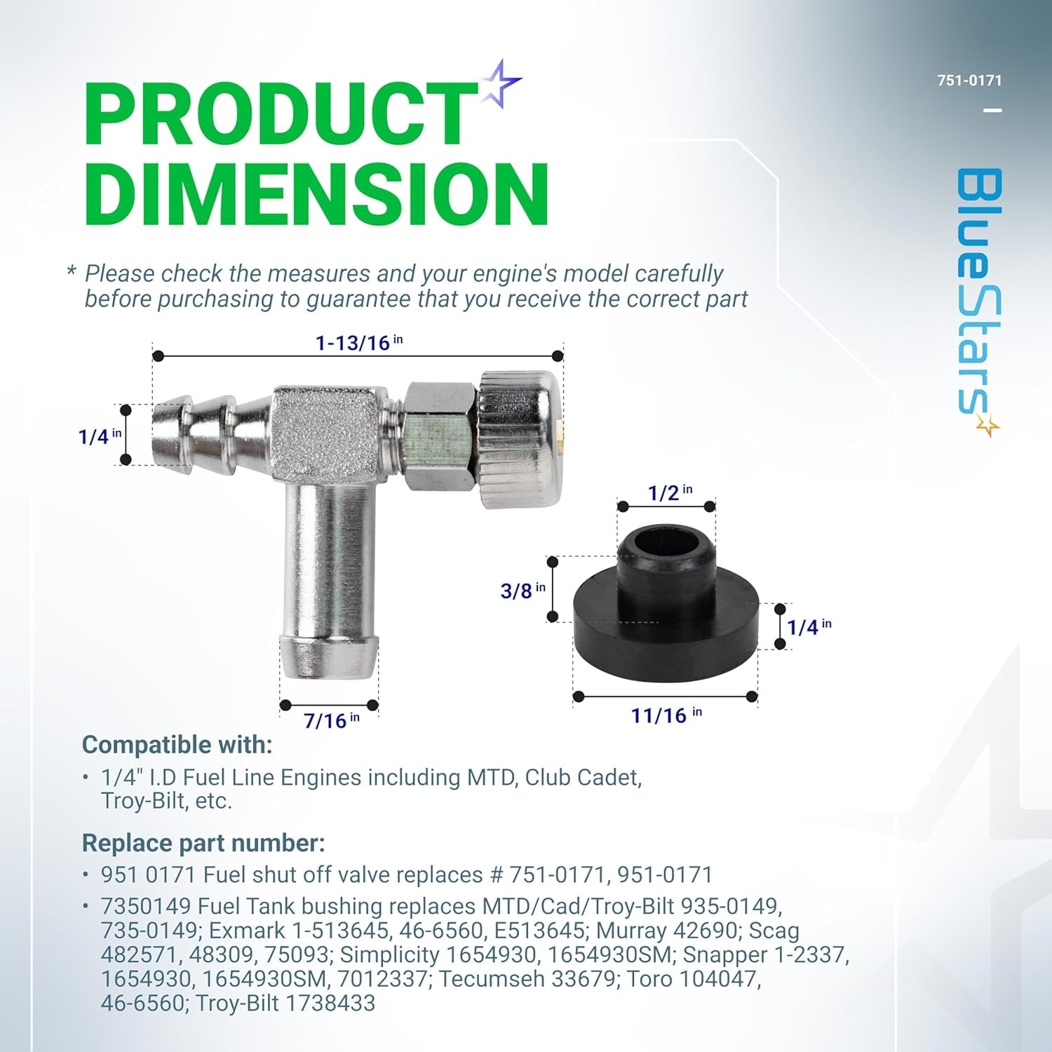 951-0171 Fuel Valve & 735-0149 Bushing Kit (2-Pack)