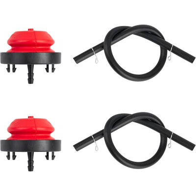 Two 570682A 951-10639A primer bulbs with attached black fuel lines and metal clips.