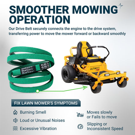 Green drive belt for Cub Cadet zero-turn lawn mower showing installation point and common repair symptoms.