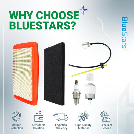 580BTS Air Filter Fuel Line Kit, promotional graphic showing air filters, fuel line, spark plug and fuel filter