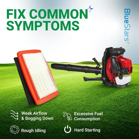 580BTS Air Filter Fuel Line Kit, air filter and RedMax blower with common symptoms listed